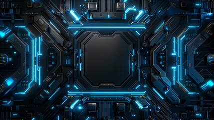 A computer chip with a blue background. The chip is empty and has no visible contents. The blue background gives the image a futuristic and technological feel