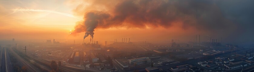 Obraz premium A dark, smoky sky hung over the industrial area. Shows pollution and its effects on global warming.