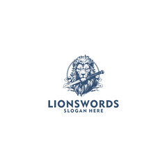 Lion sword logo vector illustration