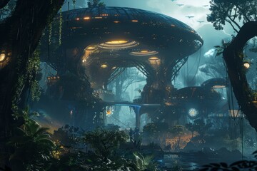 Human and AI Symbiosis in Advanced Urban Landscapes. Futuristic Background with Smart Robots and Androids.