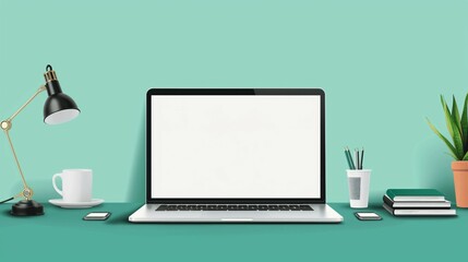 Illustration laptop computer mockup designed with blank monitor screen