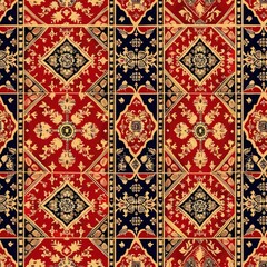 a image of a red and blue pattern with a gold border