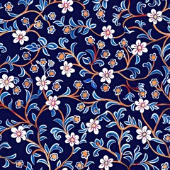 a image of a blue background with a pattern of flowers