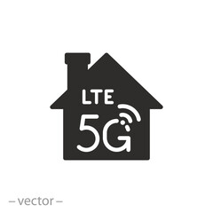 wifi network in home icon, 5g lte technology cellular, flat symbol on white background -vector illustration
