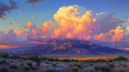 Naklejka premium Dramatic sunset over mountains with vibrant clouds