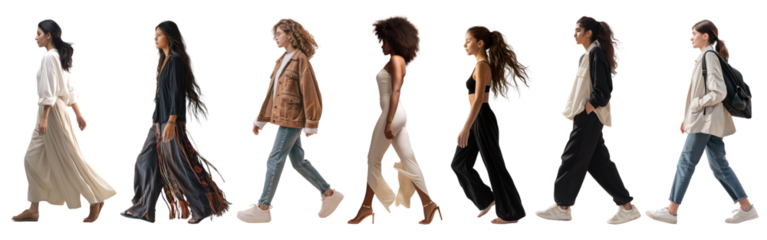 Diverse women walking set
