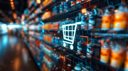 The Growth of E-commerce: Shopping Cart Icon Amidst Various Product Images