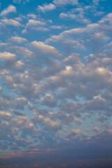High-altitude clouds forming in the evening sky, vertical shot
