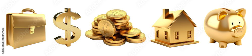 Wall mural 3d gold finance business icon png on transparent background