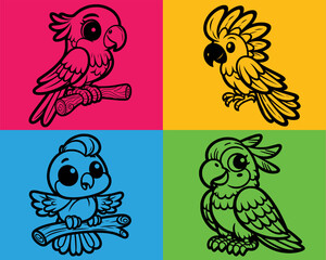 Set of Parrots vector. Parrots cartoon design vector.  Parrots, birds, animal, cartoon, parrot cartoon.