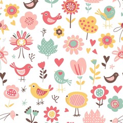 Colorful Abstract Birds and Floral Patterns Background Illustration
