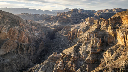 fault-block mountains with sharp, angular ridges and deep, shadowed canyons