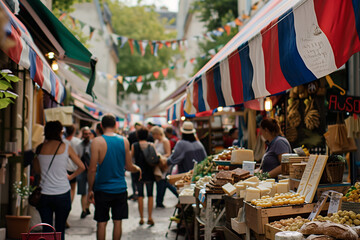 Obraz premium French Flag-Adorned Street Market
