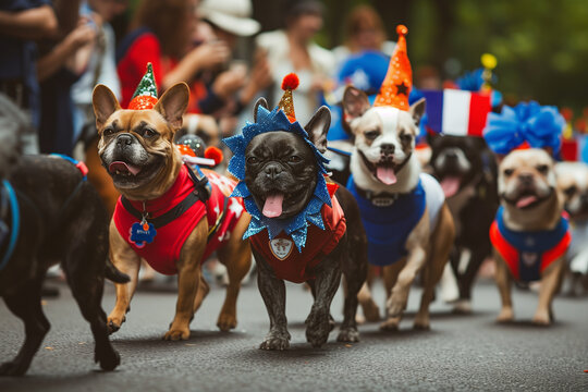 Festive Dog Parade, Bastille Day Celebration.