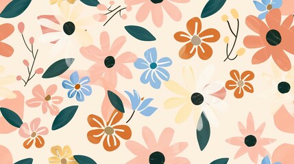 Flower wallpaper flat design top view digital theme cartoon drawing colored pastel. Seamless Pattern, Fabric Pattern.