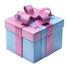 Obraz premium Blue and pink gift box with a pink ribbon and bow.