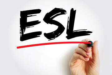 ESL - English as a Second Language acronym, text concept for presentations and reports