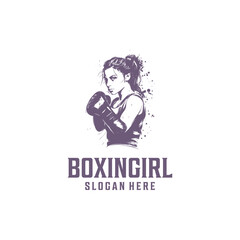 Boxing girl logo vector illustration