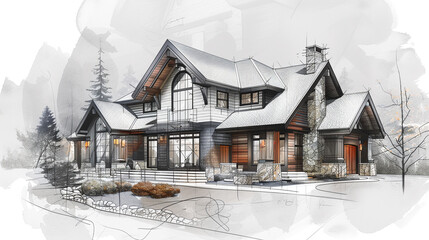 Exquisite Hand-drawn House Sketch: Elegance for Design Projects