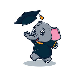 cartoon illustration design of cute and kawaii elephant graduation jumping and throwing graduation cap 
