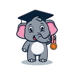 Cartoon illustration design of a cute and kawaii graduation elephant holding a medal