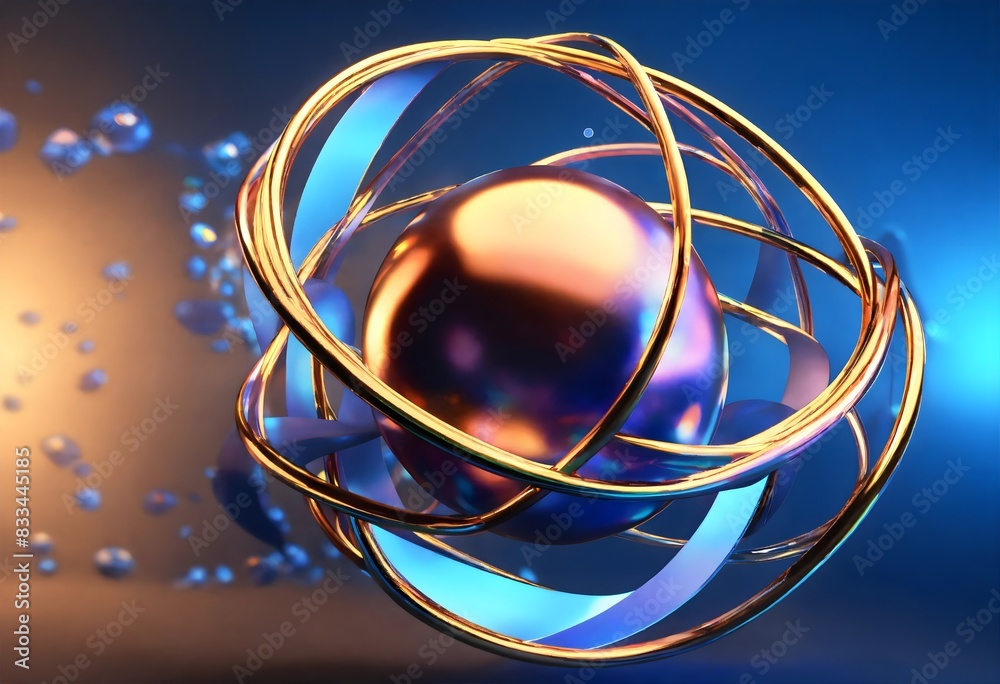 Sticker 3d render of a atom