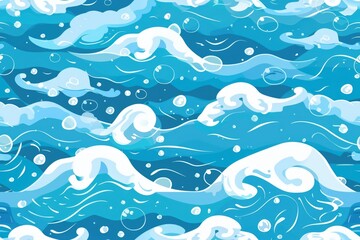 Abstract Ocean Waves Pattern Design in Turquoise and Blue Tones