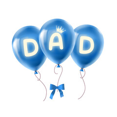 3d rendering blue balloons with glowing dad for father's day isolated on transparent background, PNG file add