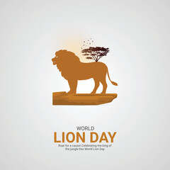 creative Lion Day ads design. Creative World Lion Day, August 10, vector, 3d illustration