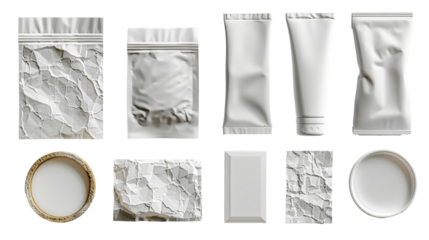 a Mockup of peel off stickers and mock up white home decor items cut out on .PNG transparent background
