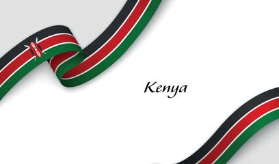 Curved ribbon with fllag of Kenya on white background