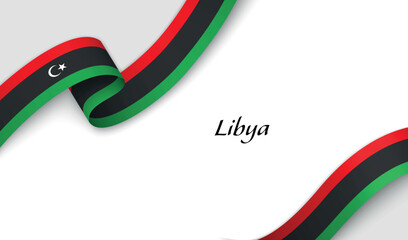 Curved ribbon with fllag of Libya on white background