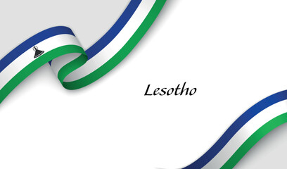 Curved ribbon with fllag of Lesotho on white background