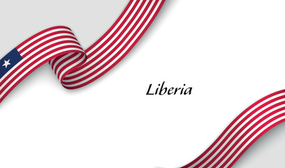 Curved ribbon with fllag of Liberia on white background