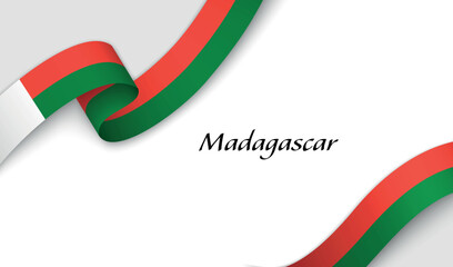 Curved ribbon with fllag of Madagascar on white background