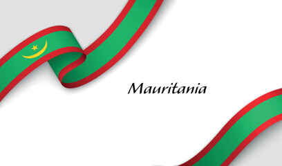 Curved ribbon with fllag of Mauritania on white background