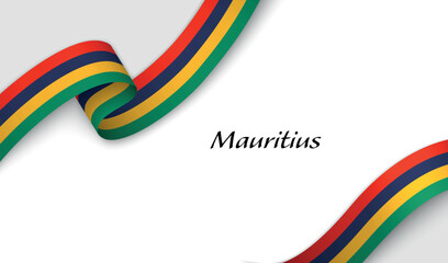 Curved ribbon with fllag of Mauritius on white background