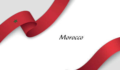 Curved ribbon with fllag of Morocco on white background