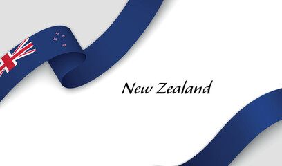Curved ribbon with fllag of New Zealand on white background