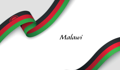 Curved ribbon with fllag of Malawi on white background