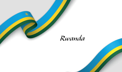 Curved ribbon with fllag of Rwanda on white background