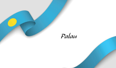 Curved ribbon with fllag of Palau on white background