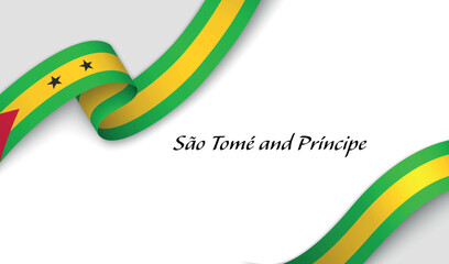 Curved ribbon with fllag of Sao Tome and Principe on white background
