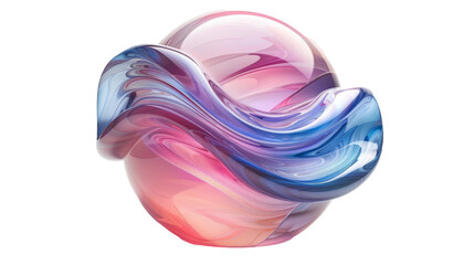 Bold iridescent wavy sphere blob shape isolated cut out on .PNG transparent background