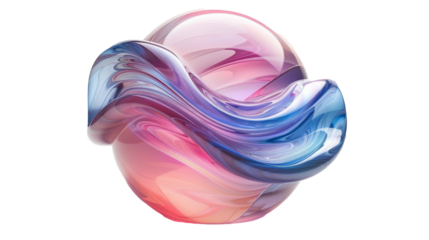 Bold iridescent wavy sphere blob shape isolated cut out on .PNG transparent background