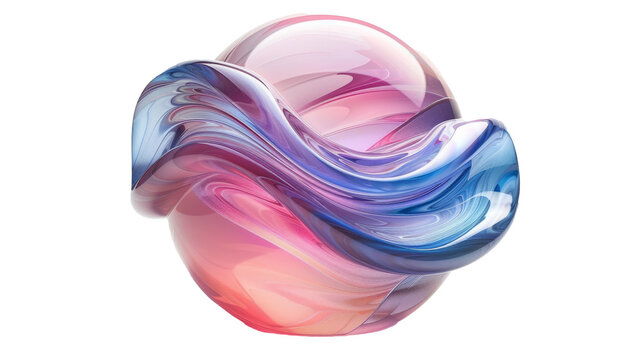 Bold iridescent wavy sphere blob shape isolated cut out on .PNG transparent background