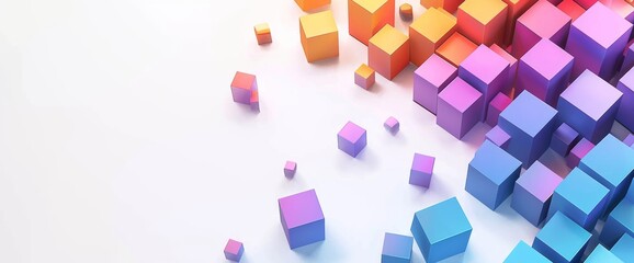 3D abstract colorful cubes background, copy space, place for text