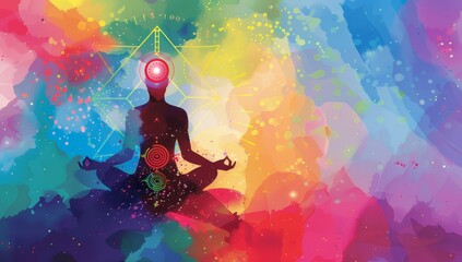 Meditation Chakra Energy Person Silhouette Abstract Spiritual Colorful Aura Harmony Balance Yoga Inner Peace