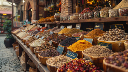 Fototapeta premium At Istanbul's spice market, a world of fragrant spices and seasonings awaits exploration.