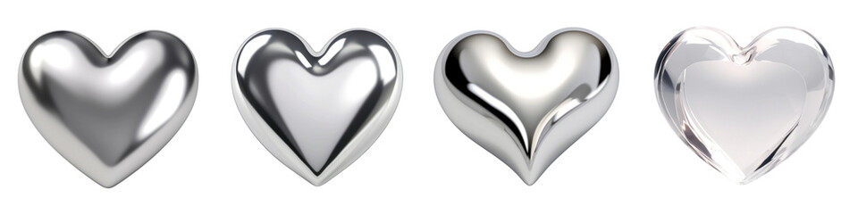 3D chrome heart shape set